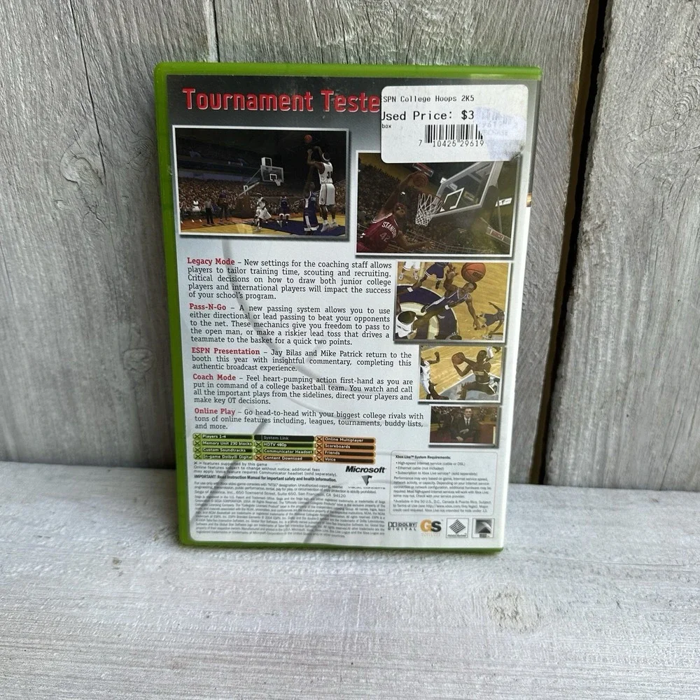 Microsoft XBOX ESPN College Hoops 2K5 SEGA (2004)‎ Tested-Works